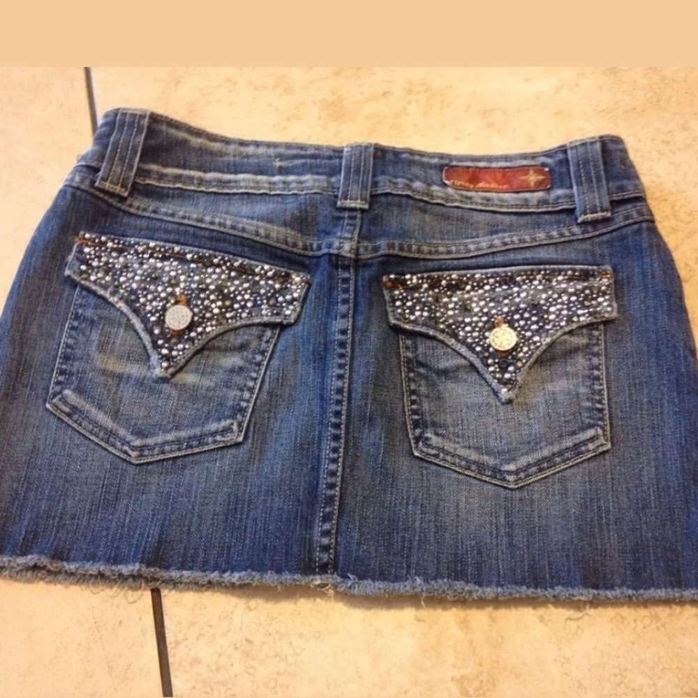 Flying Monkey jean bling skirt flap pockets S 28 y2k